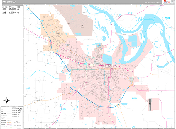 Pine Bluff, AR Wall Map